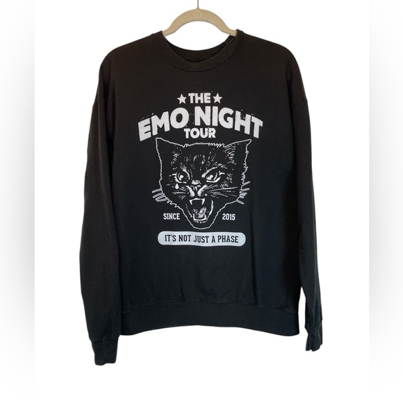 The Emo Night Tour Sweaters - The Emo Night Tour Black Cat Crewneck Varsity Sweatshirt M